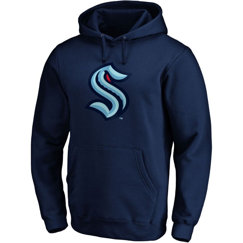 NHL Deep Sea Seattle Kraken Primary Team Logo Fleece Fitted Pullover Hoodie
