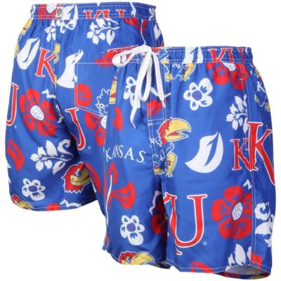 Wes & Willy Men's NCAA Kansas Jayhawks Floral Volley Logo Swim Trunks