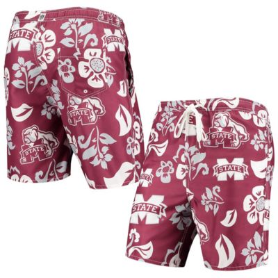Wes & Willy Men's NCAA Mississippi State Bulldogs Floral Volley Logo Swim Trunks
