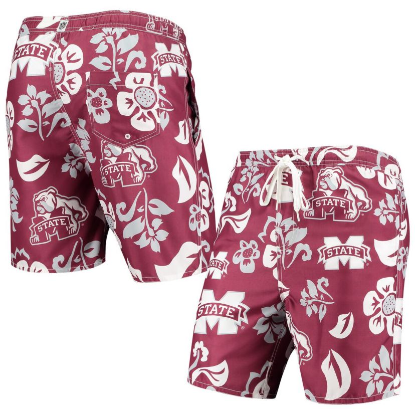 NCAA Mississippi State Bulldogs Floral Volley Logo Swim Trunks