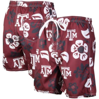Wes & Willy Men's NCAA Texas A&M Aggies Floral Volley Logo Swim Trunks