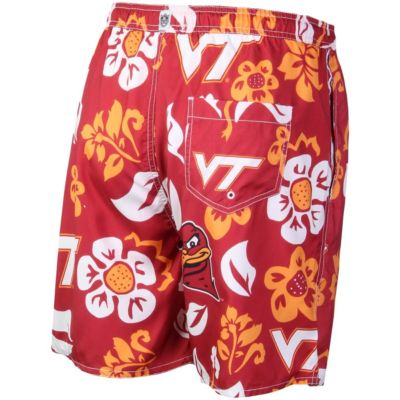 NCAA Virginia Tech Hokies Floral Volley Logo Swim Trunks