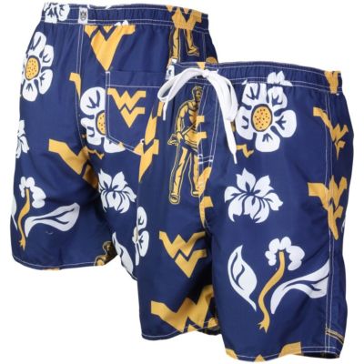 Wes & Willy Men's NCAA West Virginia Mountaineers Floral Volley Logo Swim Trunks