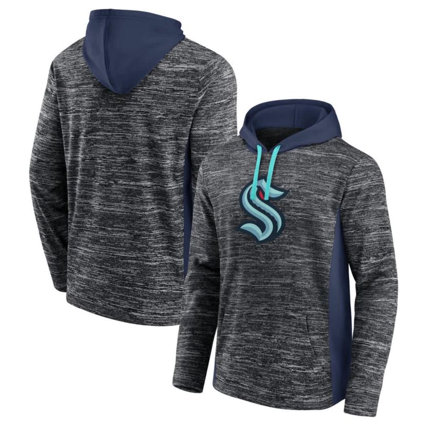 NHL Fanatics Charcoal/Deep Sea Seattle Kraken Instant Replay Space-Dye Pullover Hoodie