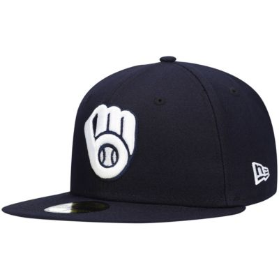 New Era Men's MLB Milwaukee Brewers Logo 59FIFTY Fitted Hat, Navy Blue, 7