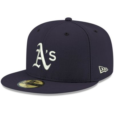 New Era Men's Oakland Athletics MLB Athletics Logo 59FIFTY Fitted Hat, Navy Blue, 7 1/2