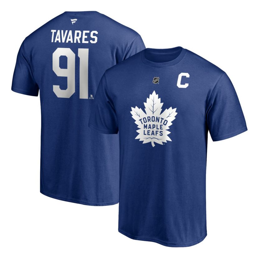 NHL Fanatics John Tavares Toronto Maple Leafs Authentic Stack Name & Number Captain T-Shirt