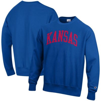 Champion Men's NCAA Kansas Jayhawks Relaxed Fit Arch Reverse Weave Pullover Sweatshirt, Medium