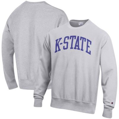 Champion Men's NCAA Kansas State Wildcats Relaxed Fit Arch Reverse Weave Pullover Sweatshirt, Gray, XL