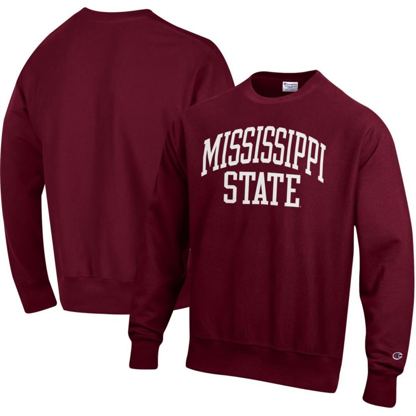 NCAA Mississippi State Bulldogs Relaxed Fit Arch Reverse Weave Pullover Sweatshirt