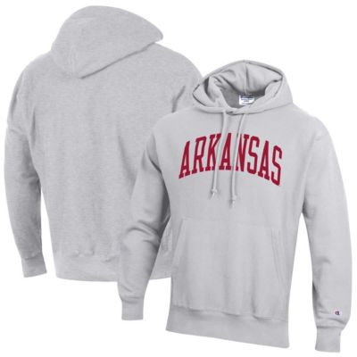 Champion Men's NCAA Arkansas Razorbacks Team Arch Reverse Weave Relaxed Fit Pullover Hoodie, Gray, 2XL