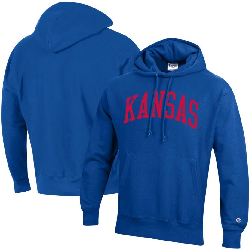 NCAA Kansas Jayhawks Team Arch Reverse Weave Relaxed Fit Pullover Hoodie