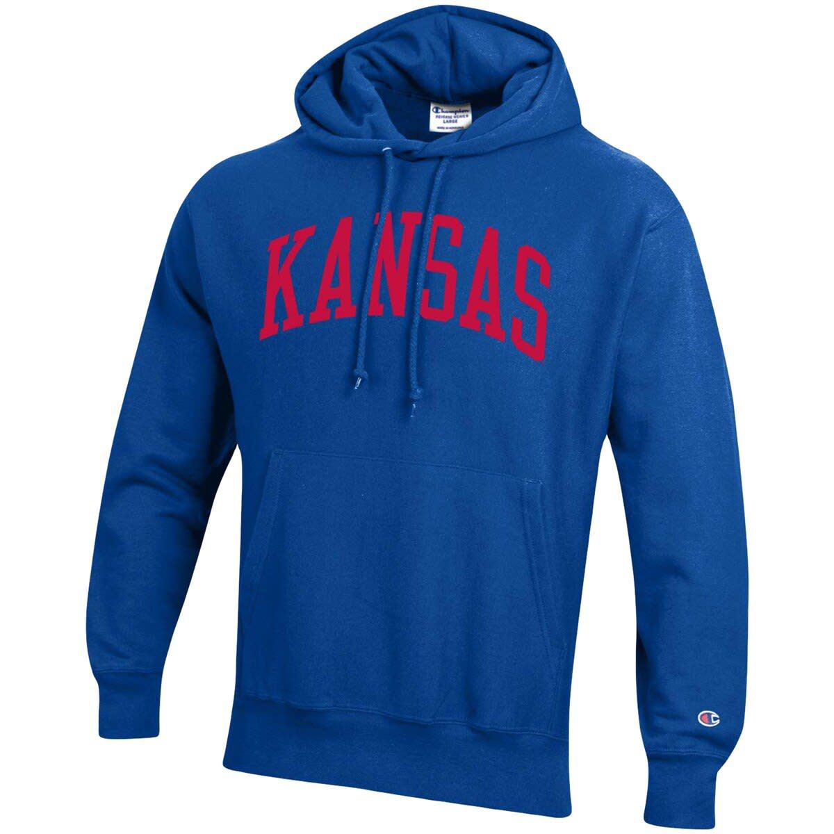 NCAA Kansas Jayhawks Team Arch Reverse Weave Relaxed Fit Pullover Hoodie
