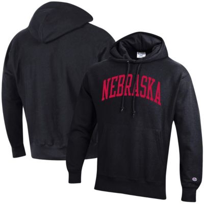 Champion Men's Nebraska Cornhuskers NCAA Nebraska Huskers Team Arch Reverse Weave Relaxed Fit Pullover Hoodie, Black, Small