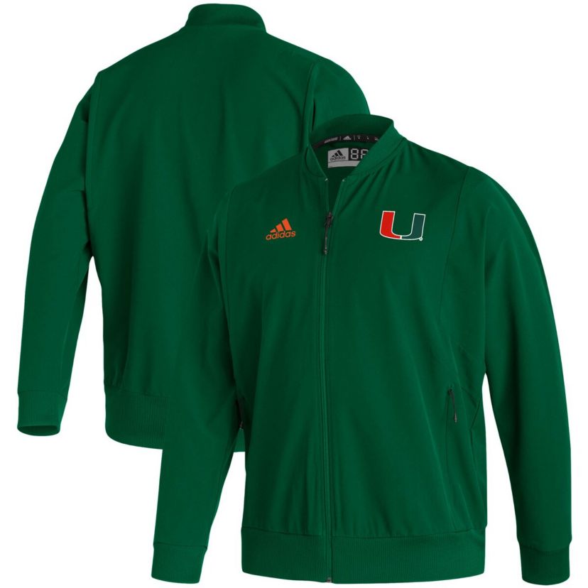 Miami (FL) Hurricanes NCAA Miami Hurricanes 2021 Sideline Woven Primeblue Full-Zip Bomber Jacket