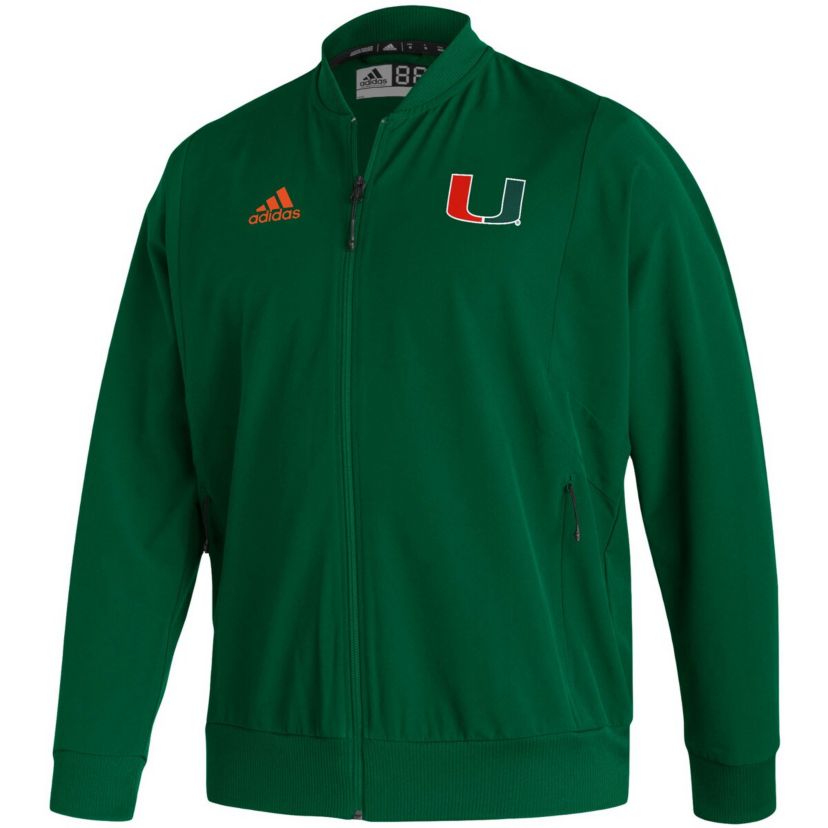 Miami (FL) Hurricanes NCAA Miami Hurricanes 2021 Sideline Woven Primeblue Full-Zip Bomber Jacket