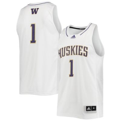 adidas Men's NCAA #1 Washington Huskies Swingman Basketball Jersey, White, Medium