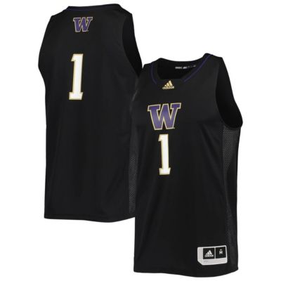 adidas Men's NCAA #1 Washington Huskies Swingman Basketball Jersey, Black, Large