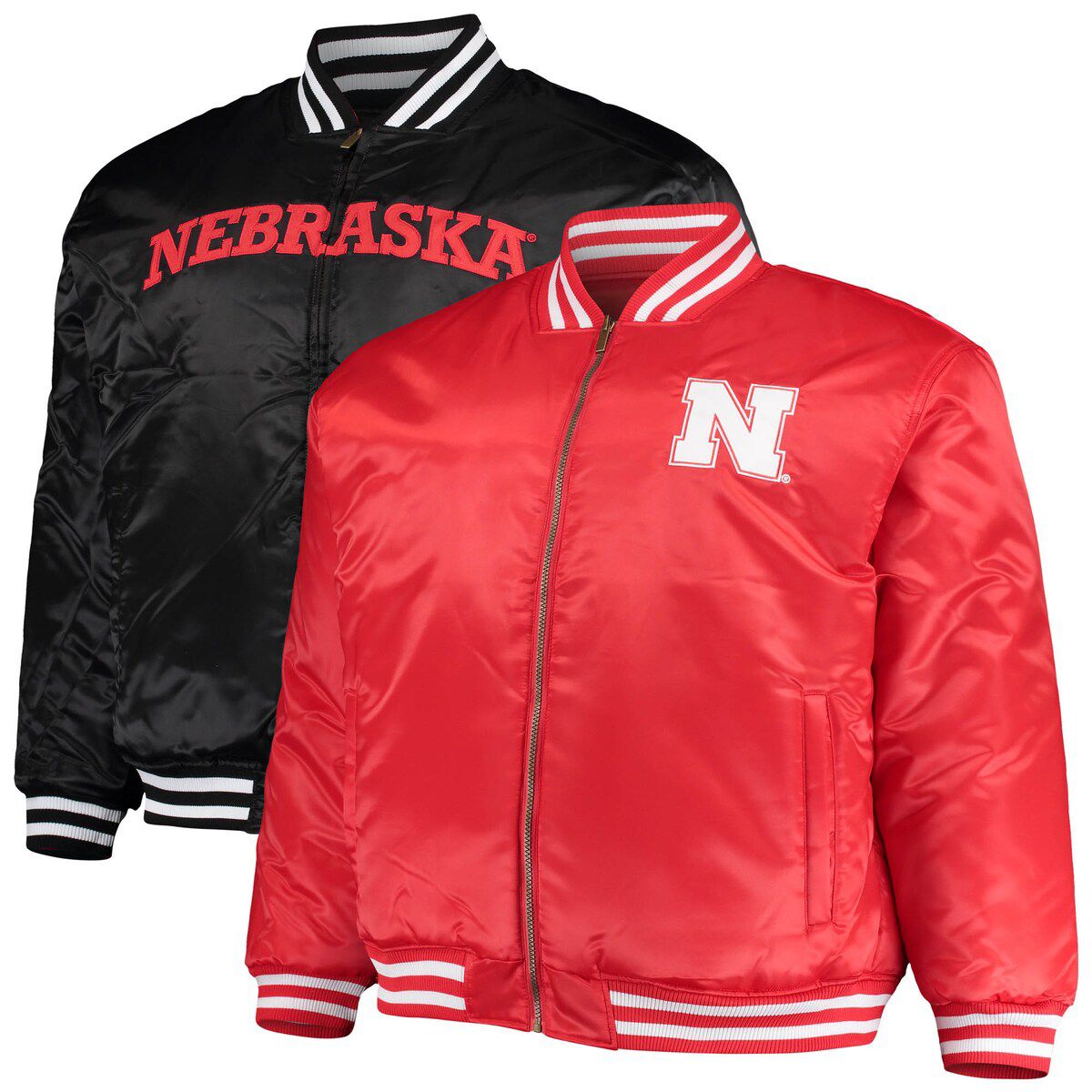 NCAA Scarlet/Black Nebraska Huskers Big & Tall Reversible Satin Full-Zip Jacket