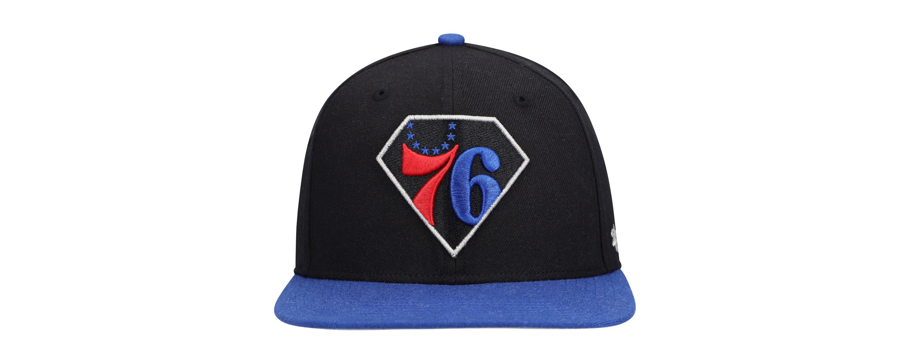 NBA Black/Royal Philadelphia 76ers 75th Anniversary Carat Captain Snapback Hat