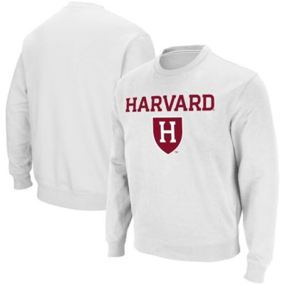 Colosseum Men's Harvard Crimson NCAA Harvard Team Arch & Logo Tackle Twill Pullover Sweatshirt, White, 2XL