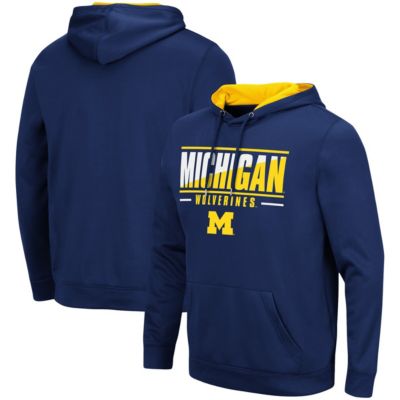 Colosseum Men's NCAA Michigan Wolverines Slash Stack 2.0 Pullover Hoodie, Navy Blue, 3XL