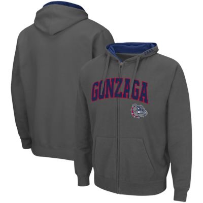 Colosseum Men's Gonzaga University Bulldogs NCAA Gonzaga Bulldogs Arch & Logo 3.0 Full-Zip Hoodie, Grey, Small