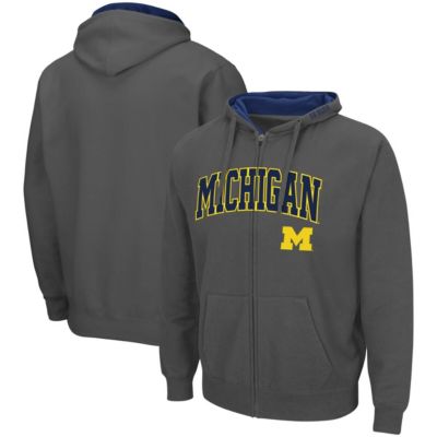 Colosseum Men's NCAA Michigan Wolverines Arch & Logo 3.0 Full-Zip Hoodie, Grey, Large
