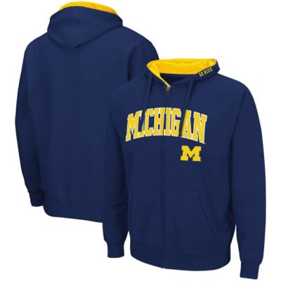 Colosseum Men's NCAA Michigan Wolverines Arch & Logo 3.0 Full-Zip Hoodie, Navy Blue, 2XL
