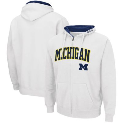 Colosseum Men's NCAA Michigan Wolverines Arch & Logo 3.0 Full-Zip Hoodie, White, XL