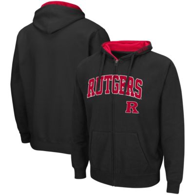 Colosseum Men's Rutgers Scarlet Knights NCAA Rutgers Knights Arch & Logo 3.0 Full-Zip Hoodie, Black, 2XL