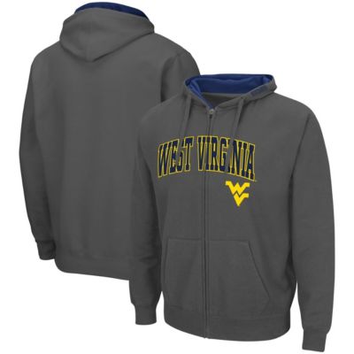Colosseum Men's NCAA West Virginia Mountaineers Arch & Logo 3.0 Full-Zip Hoodie, Grey, Small