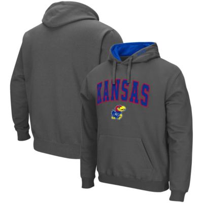 Colosseum Men's NCAA Kansas Jayhawks Arch & Logo 3.0 Pullover Hoodie, Grey, Medium