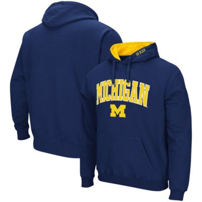Colosseum Men's NCAA Michigan Wolverines Arch & Logo 3.0 Pullover Hoodie, Navy Blue, 2XL