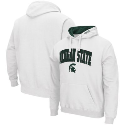 Colosseum Men's NCAA Michigan State Spartans Arch & Logo 3.0 Pullover Hoodie, White, 3XL