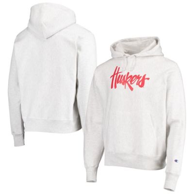Champion Men's Nebraska Cornhuskers NCAA ed Nebraska Huskers Team Vault Logo Reverse Weave Pullover Hoodie, Gray, Large