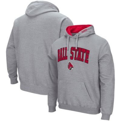 Colosseum Men's NCAA ed Ball State Cardinals Arch & Logo 3.0 Pullover Hoodie, Gray, Small