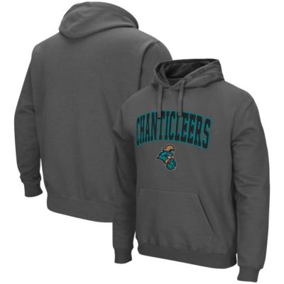 Colosseum Men's NCAA Coastal Carolina Chanticleers Arch and Logo Pullover Hoodie, Grey, Small
