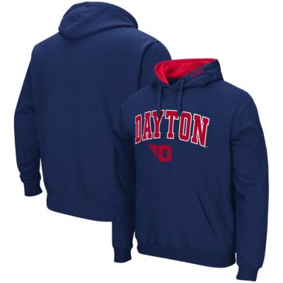 Colosseum Men's NCAA Dayton Flyers Arch and Logo Pullover Hoodie, Navy Blue, Small
