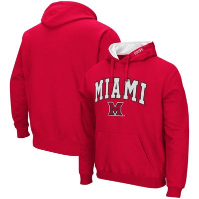 Colosseum Men's Miami (OH) RedHawks NCAA Miami University RedHawks Arch and Logo Pullover Hoodie, Red, 3XL