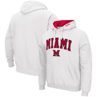 Colosseum Men's Miami (OH) RedHawks NCAA Miami University RedHawks Arch and Logo Pullover Hoodie, White, 3XL