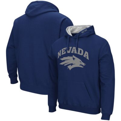 Colosseum Men's NCAA Nevada Wolf Pack Arch and Logo Pullover Hoodie, Navy Blue, Small