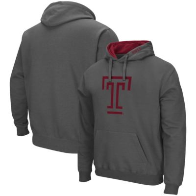 Colosseum Men's NCAA Temple Owls Arch and Logo Pullover Hoodie, Grey, Small