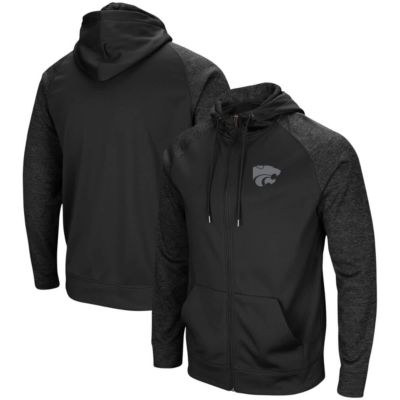 Colosseum Men's NCAA Kansas State Wildcats Blackout 3.0 Tonal Raglan Full-Zip Hoodie, Black, Large