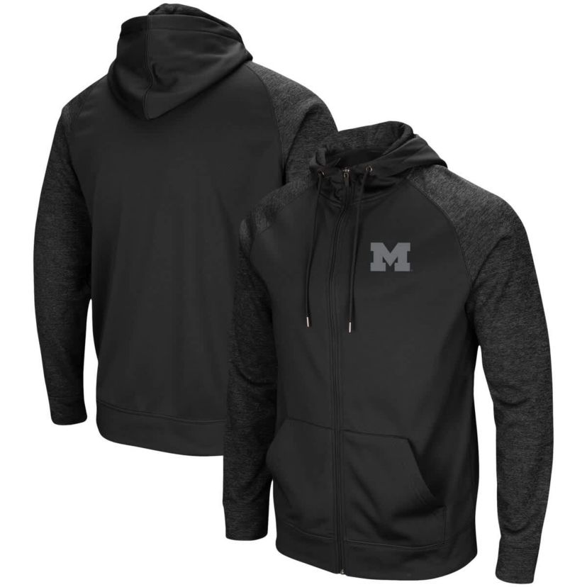 NCAA Michigan Wolverines Blackout 3.0 Tonal Raglan Full-Zip Hoodie