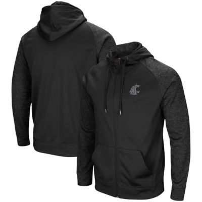 Colosseum Men's NCAA Washington State Cougars Blackout 3.0 Tonal Raglan Full-Zip Hoodie, Black, Small