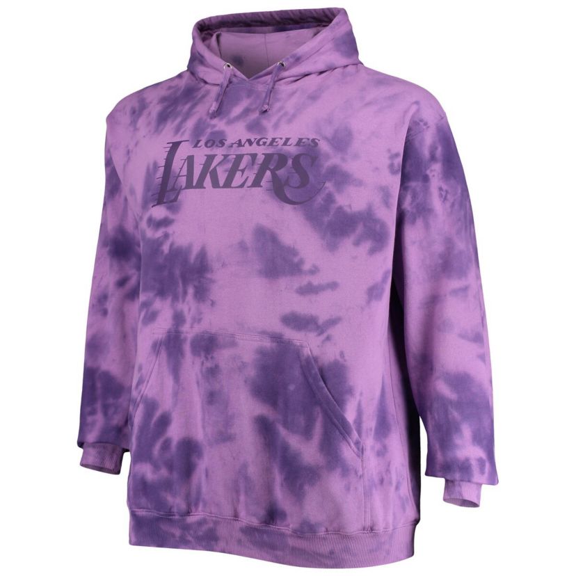 NBA Fanatics Los Angeles Lakers Big & Tall Wordmark Cloud-Dye Pullover Hoodie