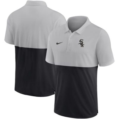 Men's Chicago White Sox MLB Nike Silver/Black Chicago Sox Team Baseline Striped Performance Polo, Silver, Small