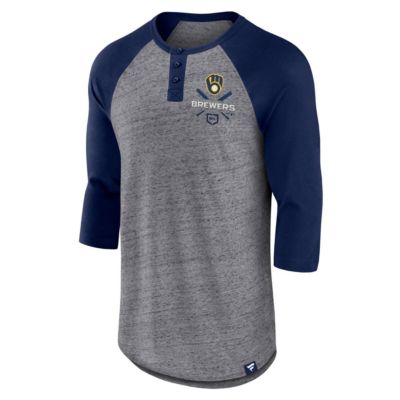 MLB Fanatics ed Milwaukee Brewers Iconic Above Heat Speckled Raglan Henley 3/4 Sleeve T-Shirt