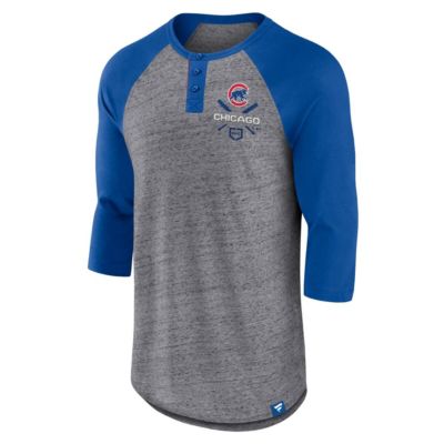 MLB Fanatics ed Chicago Cubs Iconic Above Heat Speckled Raglan Henley 3/4 Sleeve T-Shirt